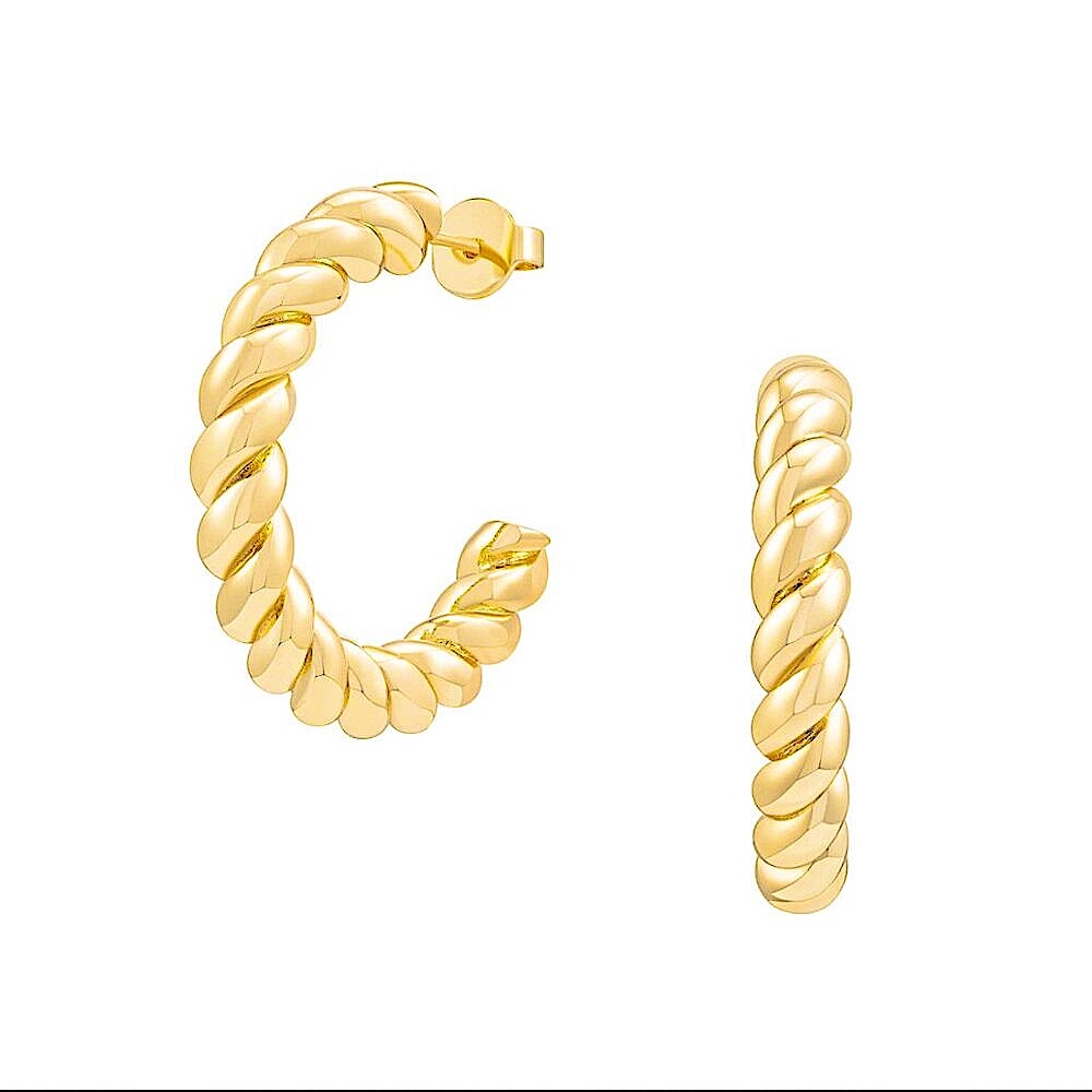 18K Gold Plated Twisted Hoop Earrings by Mod + Jo
